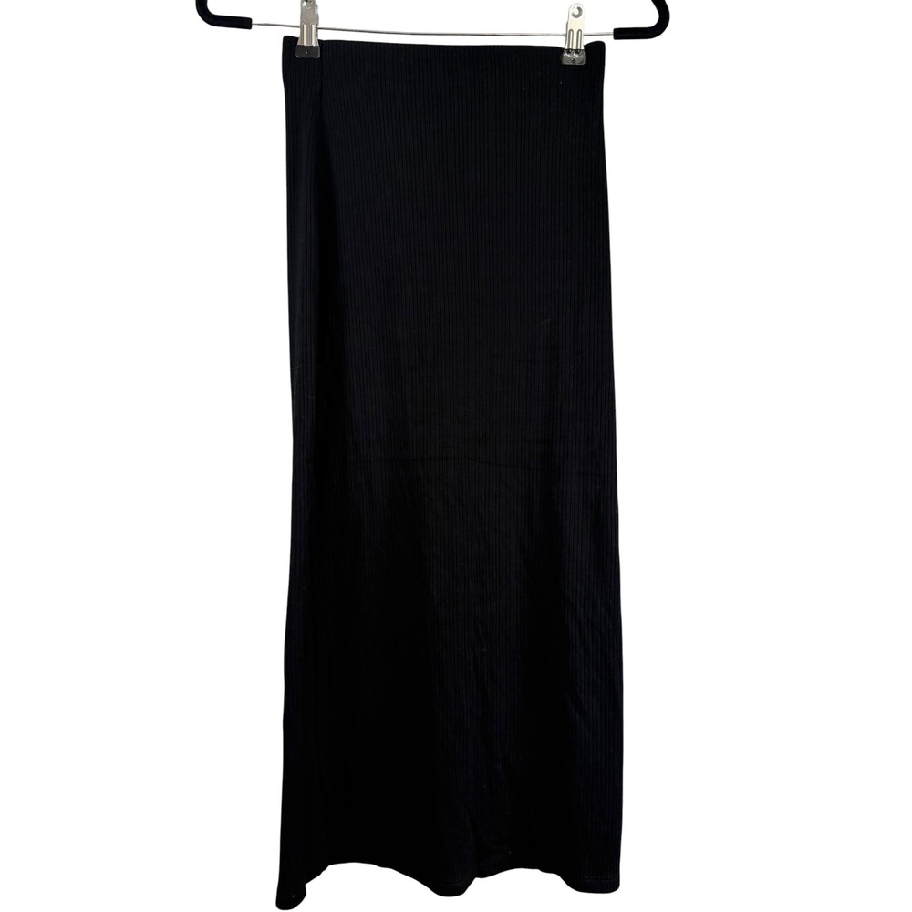 Wilfred Aritzia Black Ribbed Knit Midi Skirt XS Viscose Stretch Minimalist